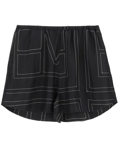 Totême Monogramm bestickter Pyjama -Shorts - Schwarz