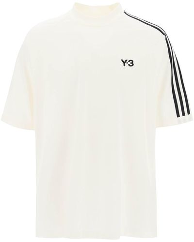 Y-3 Camiseta con cuello redondo 3 rayas - Blanco