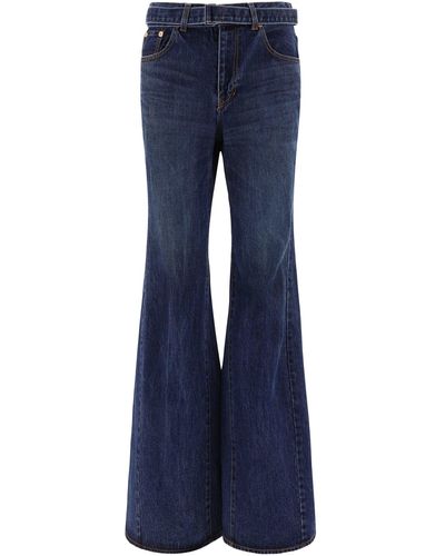 Sacai Belted Flared Jeans - Blue