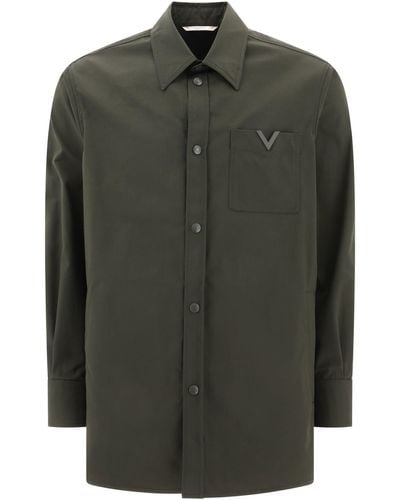 Valentino Nylon Overshirt Met Rubberised V Detail - Groen