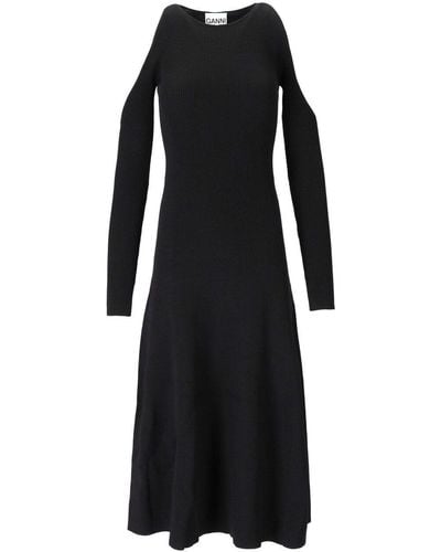 Ganni Black Cut-out Ribbed Midi Dress