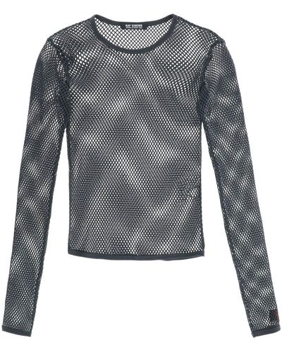 Raf Simons Langarm Fishnet Strick -T -Shirt - Grau