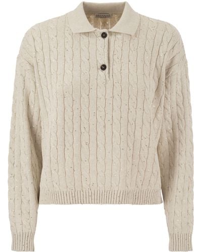 Brunello Cucinelli Oogverblindende Kabels Katoenen Polo -stijl Shirt - Naturel