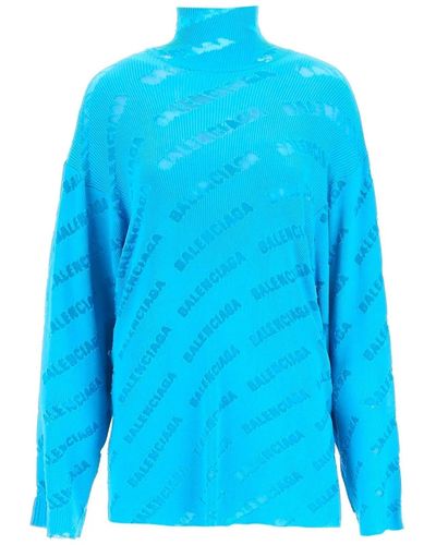 Balenciaga Logotipo de Oversize Turtleneck Sweater - Azul