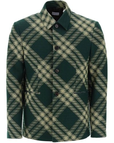 Burberry Chaqueta de cheque de pecho de un solo pecho de - Verde