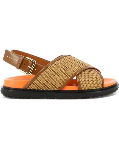 Marni Fussbett Raffia Sandalen - Bruin