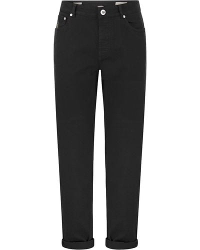 Brunello Cucinelli Cinque pantaloni tradizionali tascabili in denim tinto di comfort leggero - Nero