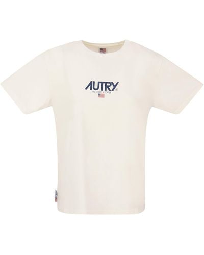 Autry Ikonische Baumwoll -Crew -Nacken -T -Shirt - Weiß