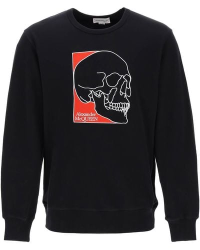 Alexander McQueen Crew Neck Sweatshirt Mit Schädelstickerei - Zwart