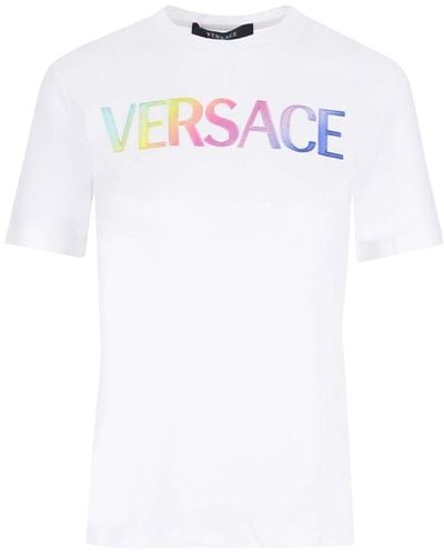 Versace T-Shirt mit Logo aus Baumwolle - Weiß