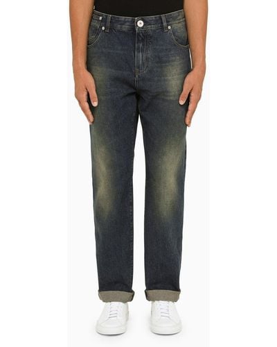 Balmain Blue Regular Denim Jeans - Gray