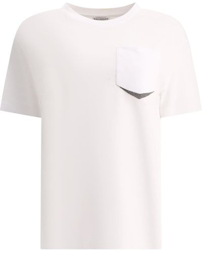 Brunello Cucinelli T Shirt Mit schintosiger Schattentasche - Weiß