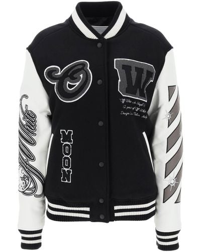 Off-White c/o Virgil Abloh Off White Meteor Varsity Bomber Jacke - Negro