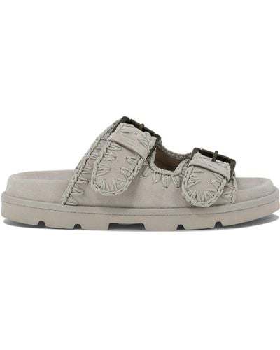 Mou Double Buckle Sandals - Gray