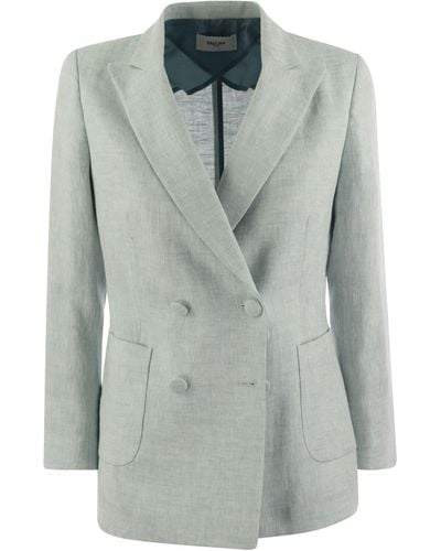 SAULINA Assunta Double Breasted Linen Jacket - Gray