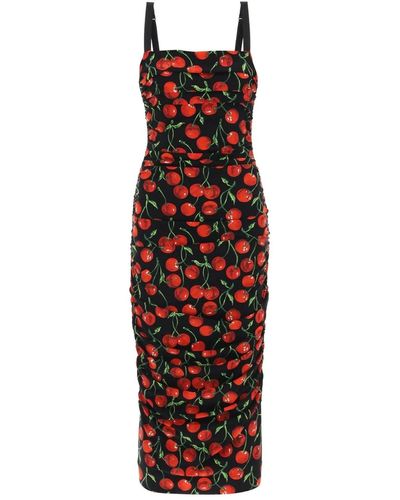 Dolce & Gabbana Cherry Print Jersey Midi -jurk - Rood