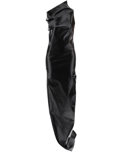 Rick Owens Athena Maxi -jurk In Laquered Denim - Zwart