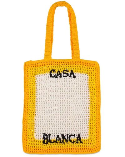 Casablanca Logo Cotton Crochet Tote Sac - Jaune