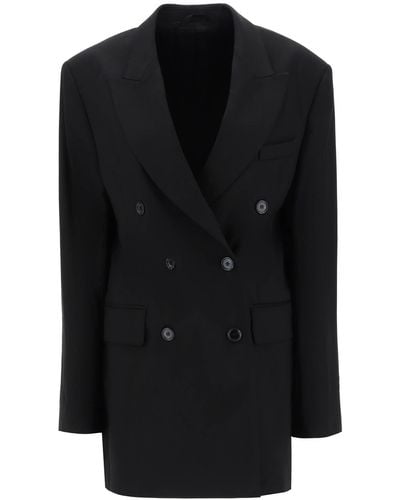 Acne Studios Double-breasted Jacket In Herringbone Fabric - Black