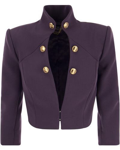 Elisabetta Franchi Crepe Crop Veste avec col debout - Bleu