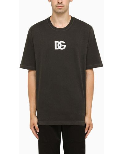 Dolce & Gabbana Schwarz gewaschener Crew Neck T -Shirt