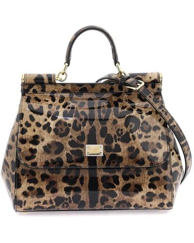 Dolce & Gabbana Leopard Leather Leather Medium 'sicily' Bag - Zwart