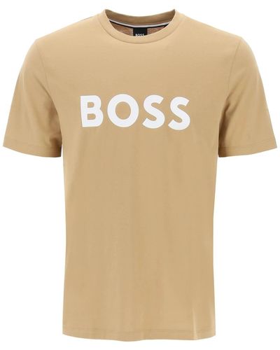 BOSS Tiburt 354 Logo Print T Shirt - Natural