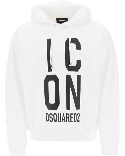 DSquared² 'icon quadrat' cooler Fit Hoodie mit Logodruck - Weiß