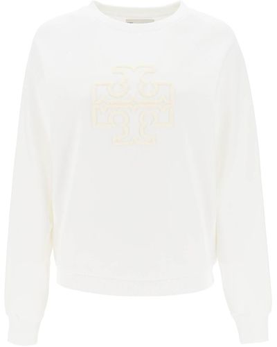 Tory Burch Crew Neck Sweatshirt mit T -Logo - Weiß