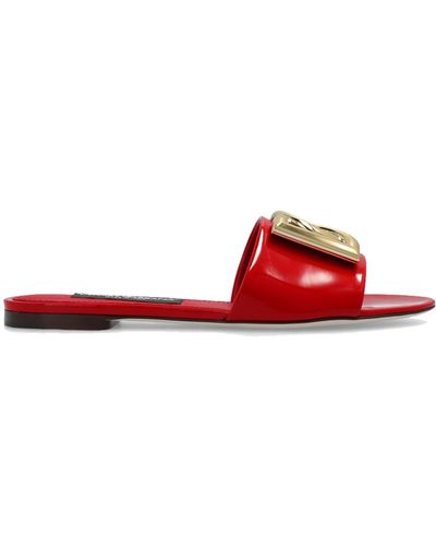 Dolce & Gabbana Slides lucide con logo oro - Rosso