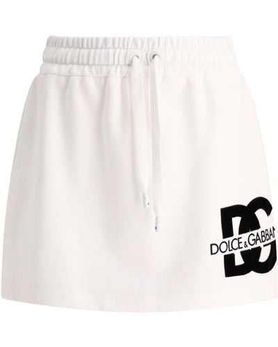 Dolce & Gabbana Jersey Minirirock mit DG -Logo Patch - Weiß