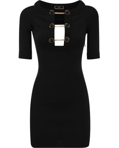 Elisabetta Franchi Shiny Viscose Minidress With Twin Buttons - Black