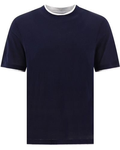 Brunello Cucinelli "Faux Laying" T -Shirt - Blau