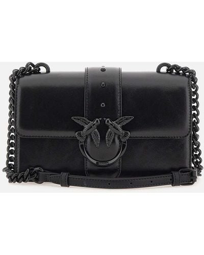 Pinko Love One Mini Dc Black Leather Shoulder Bag - Zwart