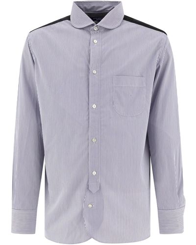 Junya Watanabe Gestreepd Shirt Met Nylon -inzetstukken - Blauw