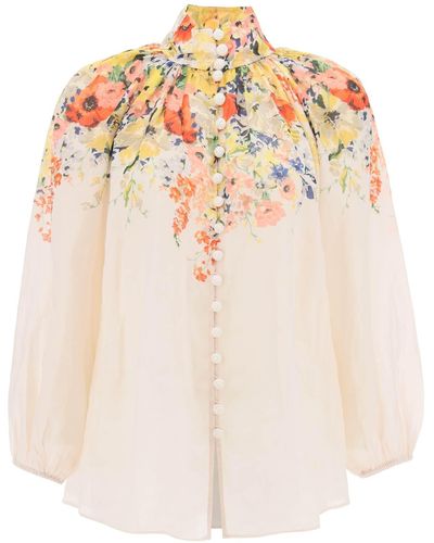 Zimmermann Alight Ramie Billow Blouse - Rosa