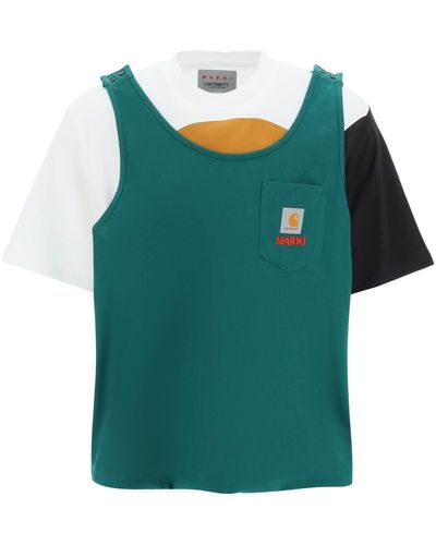 Marni T -Shirt mit genähtem Tank Top - Grün
