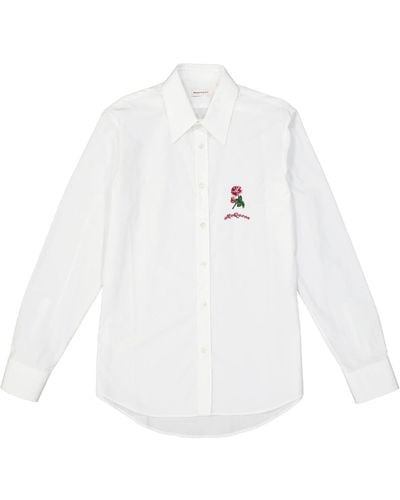 Alexander McQueen Camisa de algodón con detalle de flores de - Blanco