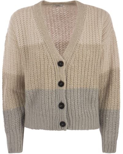 Peserico Suri Alpaca Blend Block Color Cardigan con lentejuelas - Marrón