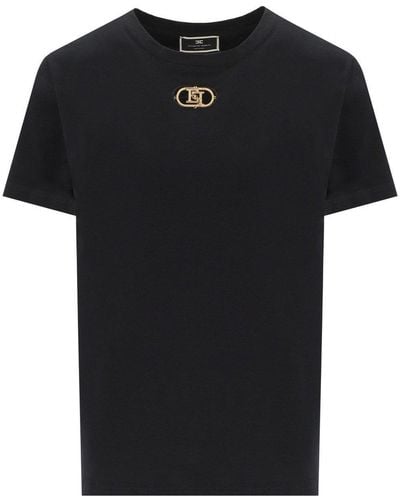 Elisabetta Franchi Black Jersey T -Shirt mit Logo - Schwarz