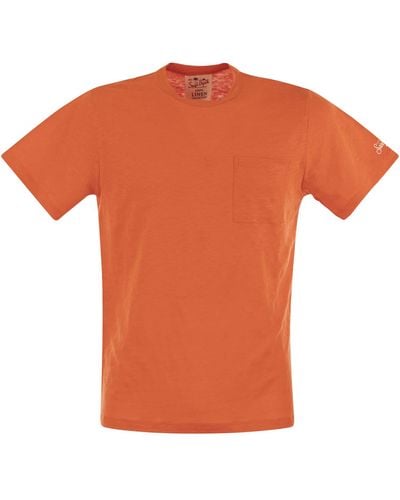 Mc2 Saint Barth Ecstasea Leinen -T -Shirt mit Tasche - Orange
