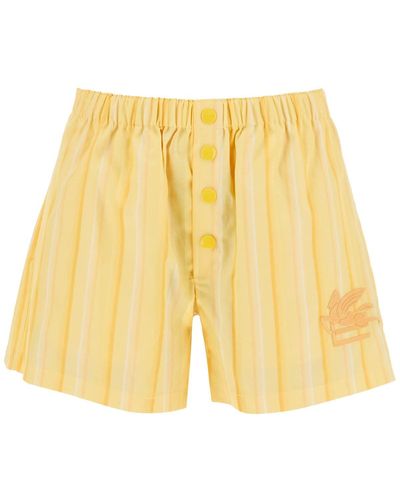 Etro Short à rayures avec broderie de logo - Jaune