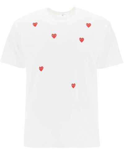 COMME DES GARÇONS PLAY Comme des Garcons spielen "runde Nacken -T -Shirt mit Herzmuster - Weiß