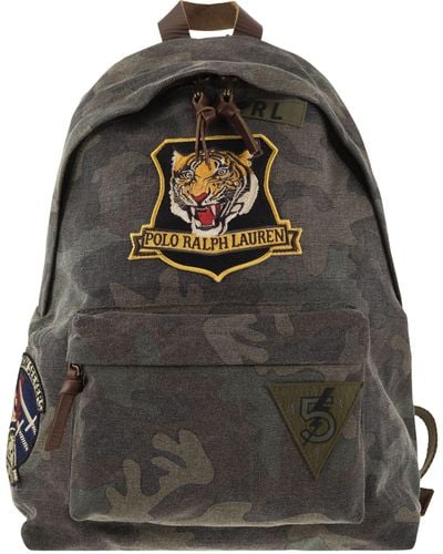 Polo Ralph Lauren Camouflage Canvas Backpack avec Tiger - Gris
