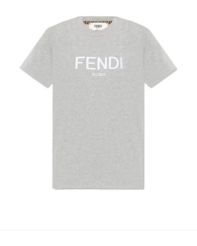 Fendi T-Shirt mit Logo aus Baumwolle - Grau