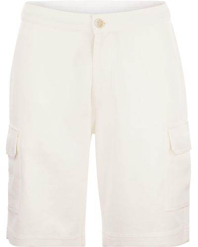 Brunello Cucinelli Pantaloni di bermuda di in vello di cotone leggero - Bianco