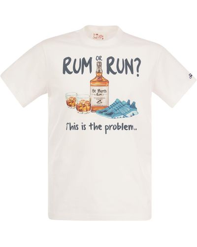 Mc2 Saint Barth Cotton T-shirt With Rum Or Run Print - White