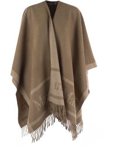 Max Mara Hilde Wool Cape Met Franjes - Bruin