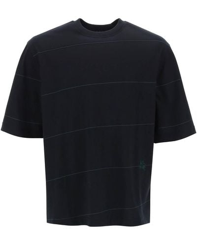 Burberry Gestreiftes T -Shirt mit Ekd -Stickerei - Schwarz