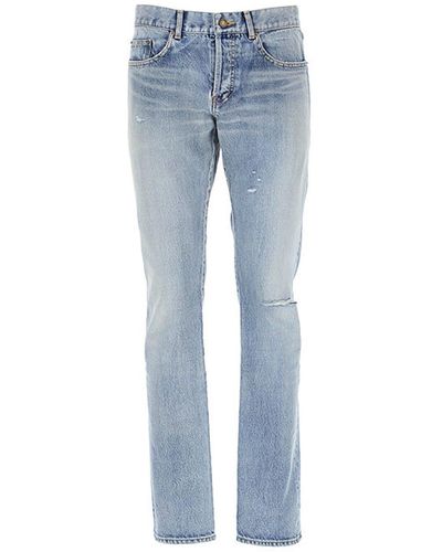 Saint Laurent Jeans slim in cotone e denim - Blu